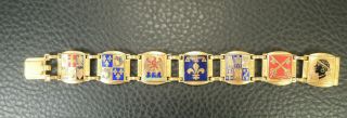 Vintage French Brass Gilt Enamel Bracelet Decorated With Enamel City Shields