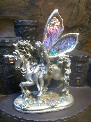 1993 Comstock Greg Neeley Pewter Jewelled Unicorn With Fairy And In.