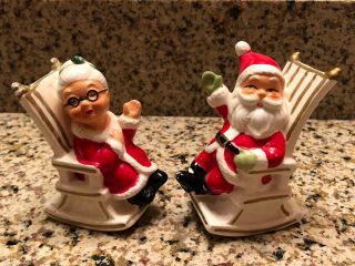 Vintage Lefton Christmas Santa Mrs Claus Rocking Chair Salt,  Pepper Shakers 8139