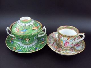 Impressive Chinese Oriental Porcelain Famille Rose Blue White Tea Bowls Dishes