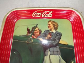 Vintage 1942 COCA COLA Soda Metal Serving Tray TWO GIRLS CAR ROADSTER 2