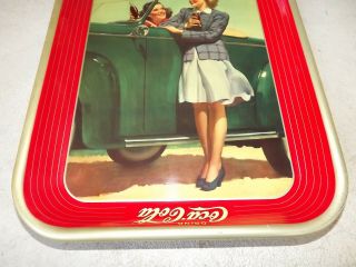 Vintage 1942 COCA COLA Soda Metal Serving Tray TWO GIRLS CAR ROADSTER 3
