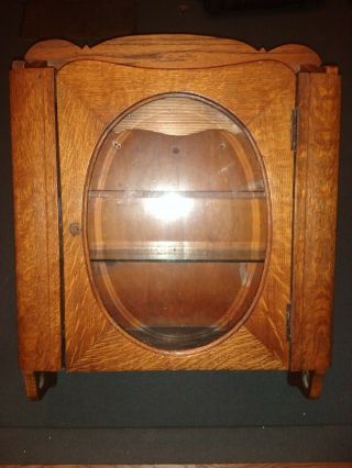 Vintage Wood Medicine Cabinet Bathroom Vanity Cupboard Beveled Glass Towel Rod