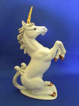 Vintage Andrea By Sadek White Unicorn With Gold Horn Porcelain Sculpture - Japan