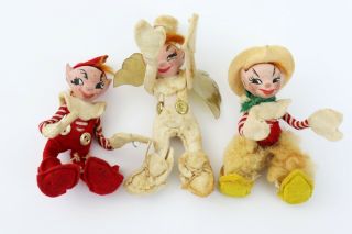 Vintage Handmade Poseable Elf On The Shelf Porcelain Face Dolls.  Set Of 3.