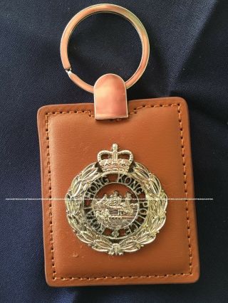 Collectible Rare Royal Hong Kong Police Leather Key Chain W/ptu Badge,
