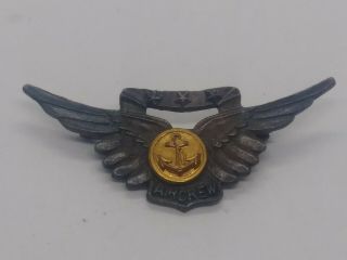 Vintage Ww 2 Us Navy Air Crew Wings Pin Sterling Silver 2 "