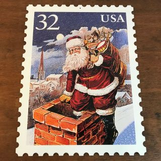Usps Memorabilia Christmas Boy & Santa Claus Cardboard Advertising Stamp 13 X 17