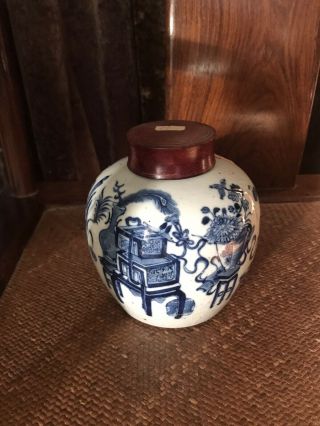 Chinese Antique Blue White Porcelain Ginger Jar 5.  5”