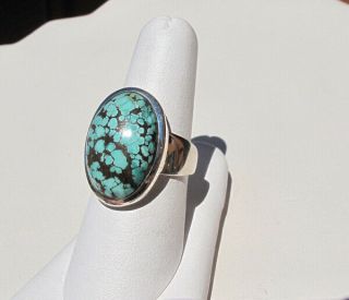 Vintage Robin Egg Blue Heavy Spiderweb Turquoise Ring,  Sterling Silver,  Sz 7.  5