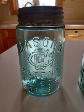 3 - Different Pint Mason (GCCo,  Ball Made,  and Keystone) Patent 1858 Fruit Jars 2