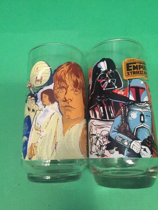 2x Vintage Star Wars Darth Vader Luke Skywalker 1977 Burger King Coca Cola Glass