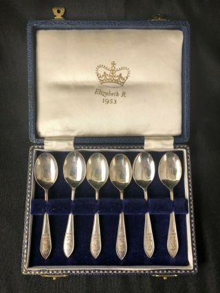 Queen Elizabeth Coronation Set Silver Plated Art Deco Demi - Tasse Spoons