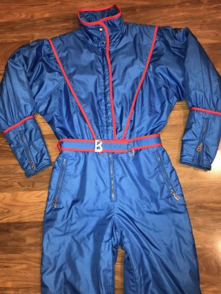 Vtg 70s 80s Blue Bogner One Piece Snow Ski Suit Bib Coat Snowsuit Womens 10 Long