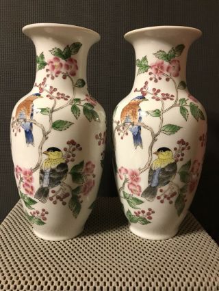 Chinese Hand Painted Famille Rose Porcelain Vases