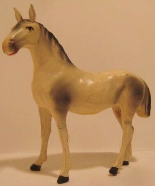 Old 1920s German Composition & Wood White Horse For Christmas Putz Village Farm