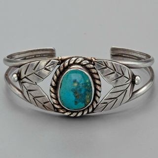 Vintage Sterling Silver Turquoise Southwestern Cuff Bangle Bracelet 21.  8G 6.  25 