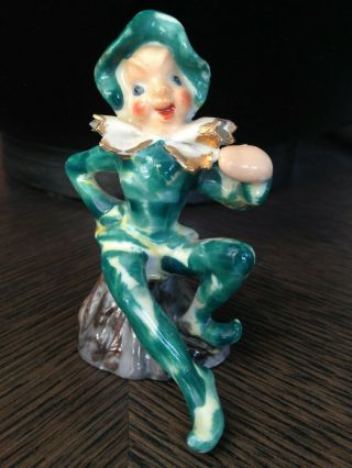 Vintage Leprechaun Jester Pixie Elf Gnome Ceramic Figurine,  1951 Styson,  Japan