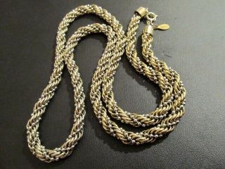 Vintage Gold & Silver Tone Entwined Rope Chain By Lanvin Paris 30 " Long