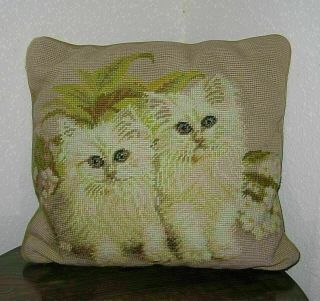 Elegant Two Kittens In A Garden Needlepoint Pillow 14 " X13 " -
