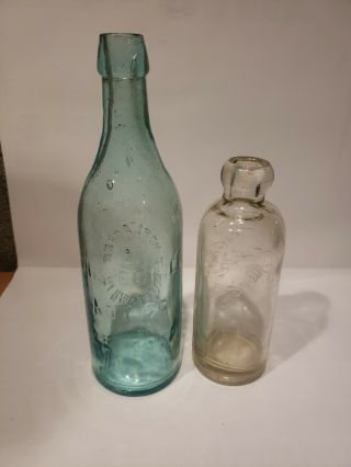 F.  Horlacher - Blue Aqua Blob Top and Clear Hutchison Bottle - Allentown,  PA 2