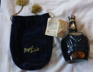 Vintage Blue Chivas Brothers Scotch Whisky Empty Bottle Velvet Bag Wade