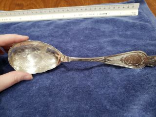 Antique Silver Engraved Serving Spoon Mid - 1800 