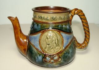 Royal Doulton Lambeth Green & Blue Stoneware Commemorative Teapot Lord Nelson