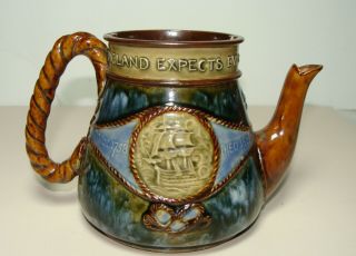 Royal Doulton Lambeth Green & Blue Stoneware Commemorative Teapot Lord Nelson 2