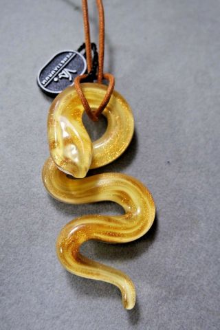 Murano Venetiaurum Italy Gold White Glass Snake Pendant Necklace
