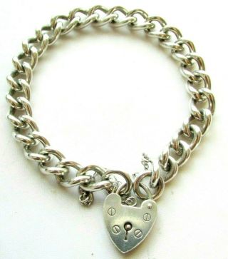 Vintage Sterling Silver Chunky Charm Bracelet With A Padlock Clasp 32 Grams