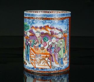 Large Antique Chinese Blue & White Famille Rose Iron Red Porcelain Mug Bursh Pot