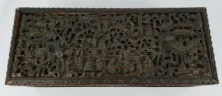 Antique Chinese Canton Carved Wood Scholar Jewelry Keepsake Box 3