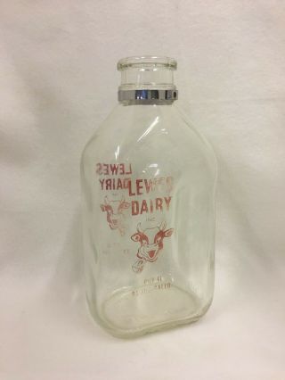 Vintage Lewes Dairy Farm Half Gallon Milk Glass Bottle Slightly Faded
