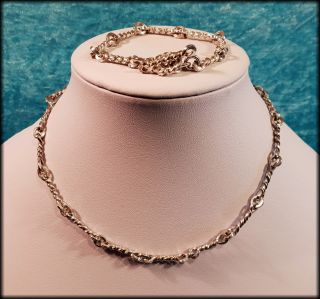 Vintage 925 Solid Silver Thick Chunky Twisted Link Chain Necklace & Bracelet Set