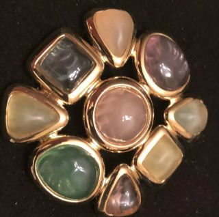Vintage Joan Rivers Multi - Color Frosted Lucite Cabochon Flower Pin Brooch