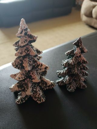 Dept 56 Christmas Village Evergreen Trees Cold Cast Set Of 2 Replacement