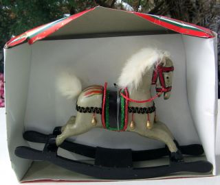 Hand Painted Wooden Rocking Horse Vintage Christmas Decoration