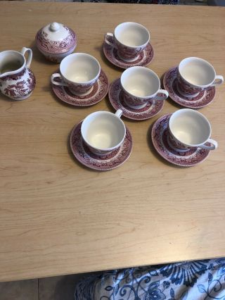 6 Tea Cups With Small Plates Creamer And Sugar Ball Made In England