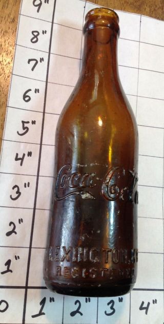 Amber Straight Side Embossed Soda Bottle Coca Cola Co.  Lexington,  Ky