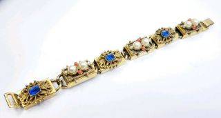 Vintage Victorian Revival Link Bracelet Rhinestones Faux Pearls Costume