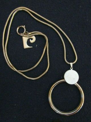 Signed Pierre Cardin - Huge Modernist Silver Tone Snake Chain Pendant Necklace