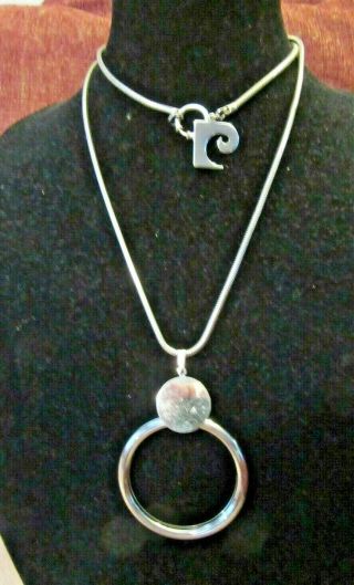 Signed Pierre Cardin - HUGE Modernist Silver Tone Snake Chain Pendant Necklace 2