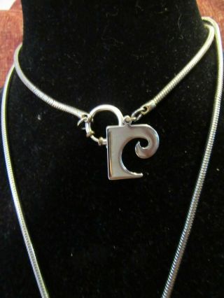 Signed Pierre Cardin - HUGE Modernist Silver Tone Snake Chain Pendant Necklace 3