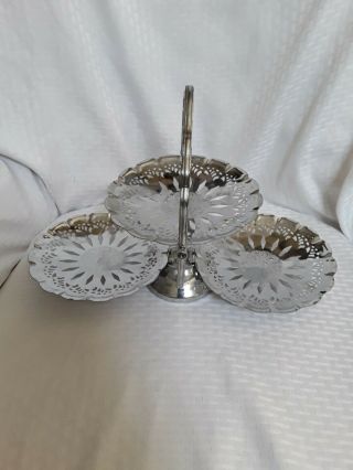 Vintage Serving Dish Silverplate 3 Tier Folding For Candy/nuts/ Bon Bons