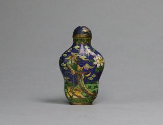 Antique Chinese Snuff Bottle Cloisonne With Phoenix And Stopper