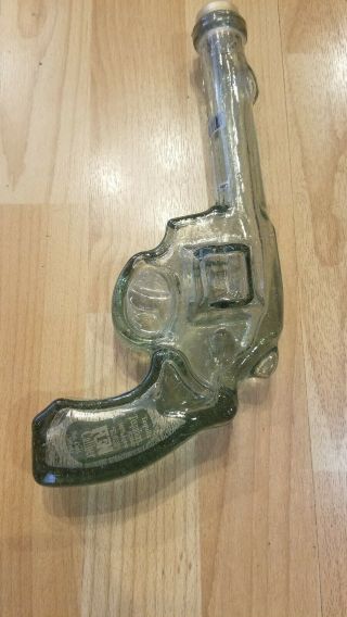 Vintage Fun Caliber Tequila 100 Agave Gun Shaped Glass Bottle W/ Cork Revolver