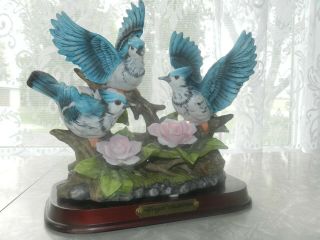 Vintage Wellington Blue Jay Porcelain Birds Large Figurine Statue On Stand
