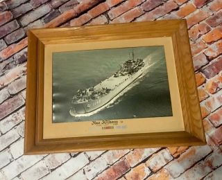 Vintage Framed 13 X 9 Memento Picture USS LST 1148 Navy Ship Summer County WWII 2