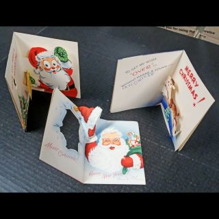 Vintage Santa & Rudolph Reindeer Die - Cut Pop - Out Christmas Cards /